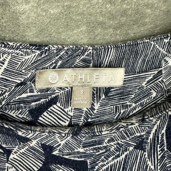 Athleta Women's Small S Leaf Print Sleeveless Fit Flare Midi Dress Blue White - Picture 3 of 9